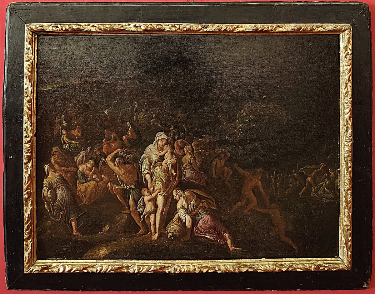 Peinture du XVIIe siècle - L'Exode dans le désert - Cercle de Giulio Carpioni-photo-6