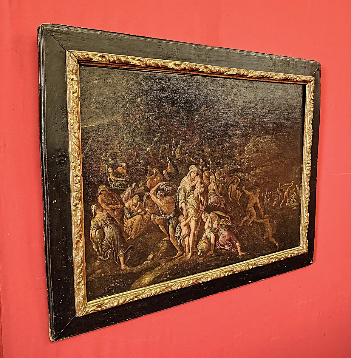 Peinture du XVIIe siècle - L'Exode dans le désert - Cercle de Giulio Carpioni