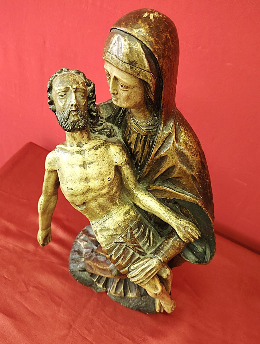 Pietà (vesperbild) In Polychrome And Gilded Wood – Late 15th / Early 16th Century.-photo-2