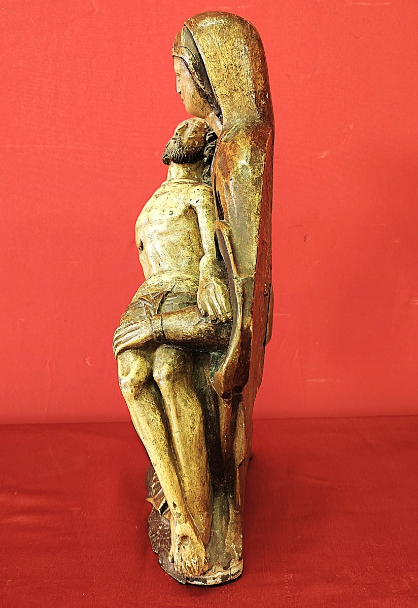 Pietà (vesperbild) In Polychrome And Gilded Wood – Late 15th / Early 16th Century.-photo-3