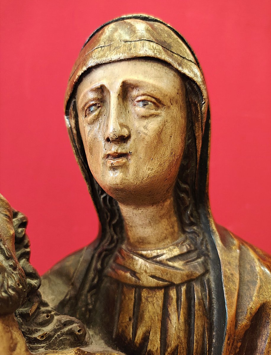 Pietà (vesperbild) In Polychrome And Gilded Wood – Late 15th / Early 16th Century.-photo-2