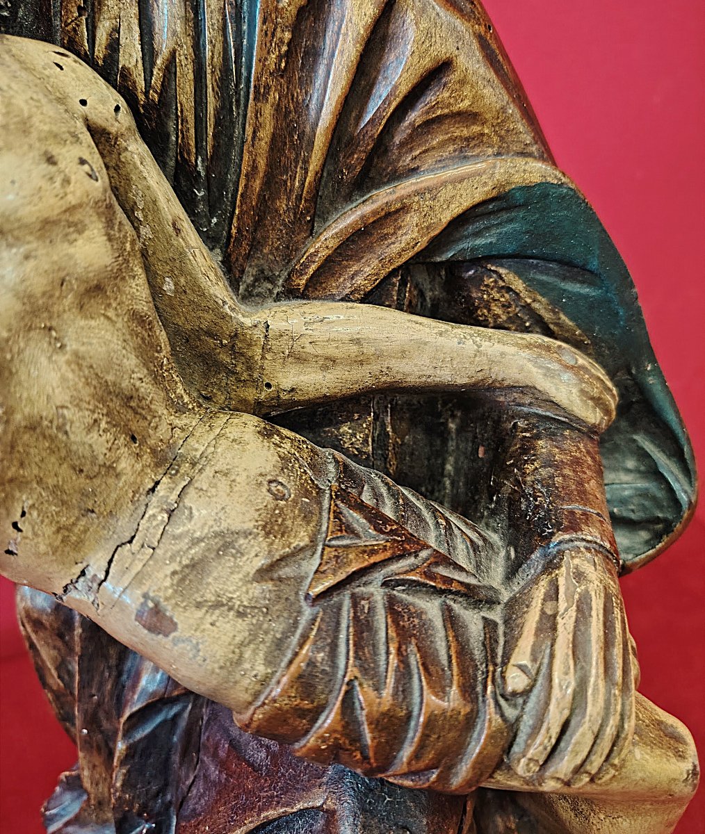 Pietà (vesperbild) In Polychrome And Gilded Wood – Late 15th / Early 16th Century.-photo-3