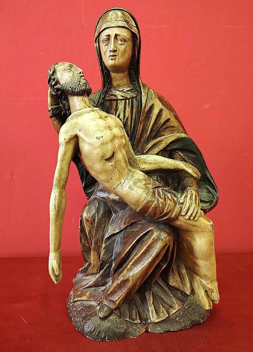Pietà (vesperbild) In Polychrome And Gilded Wood – Late 15th / Early 16th Century.-photo-6