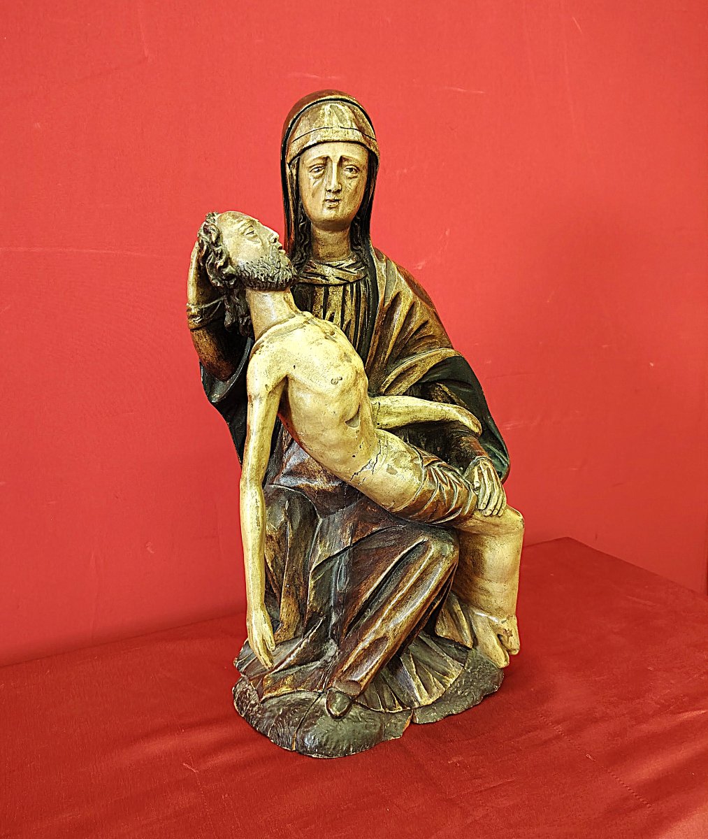 Pietà (vesperbild) In Polychrome And Gilded Wood – Late 15th / Early 16th Century.