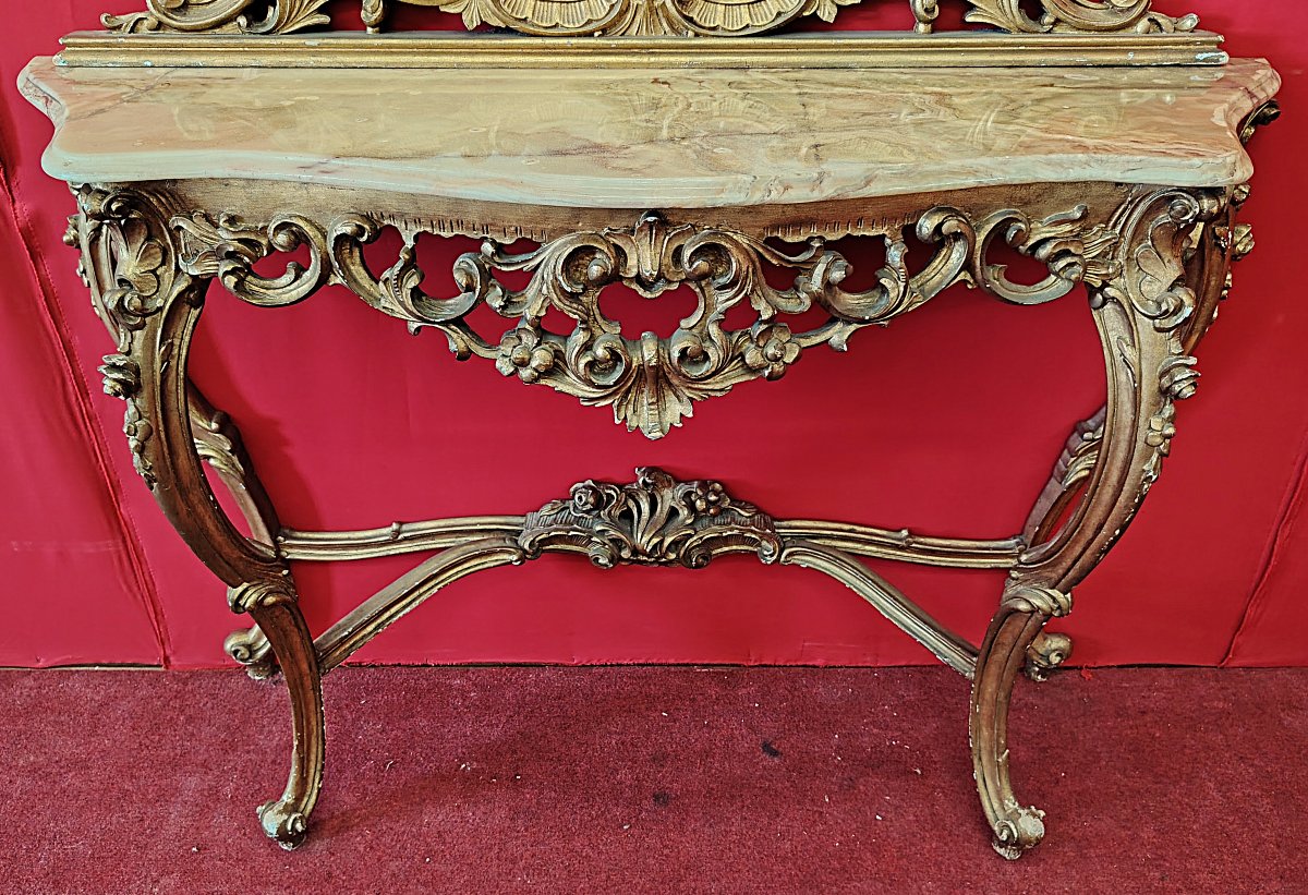 Louis XV Style Wall Console With Mirror – 20th Century-photo-3