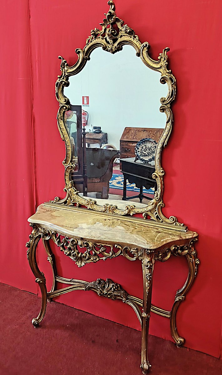 Louis XV Style Wall Console With Mirror – 20th Century-photo-4
