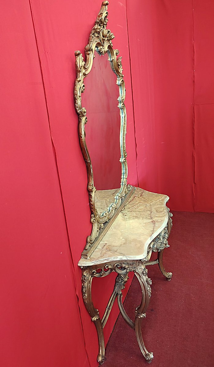 Louis XV Style Wall Console With Mirror – 20th Century-photo-3