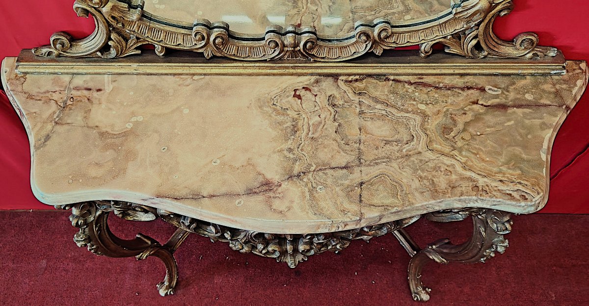 Louis XV Style Wall Console With Mirror – 20th Century-photo-4