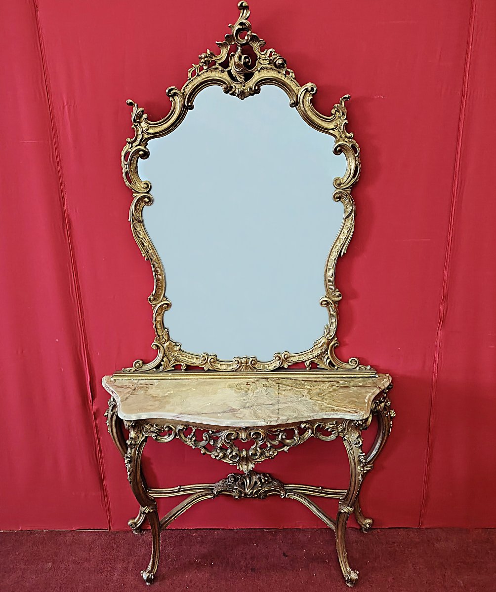 Louis XV Style Wall Console With Mirror – 20th Century-photo-6