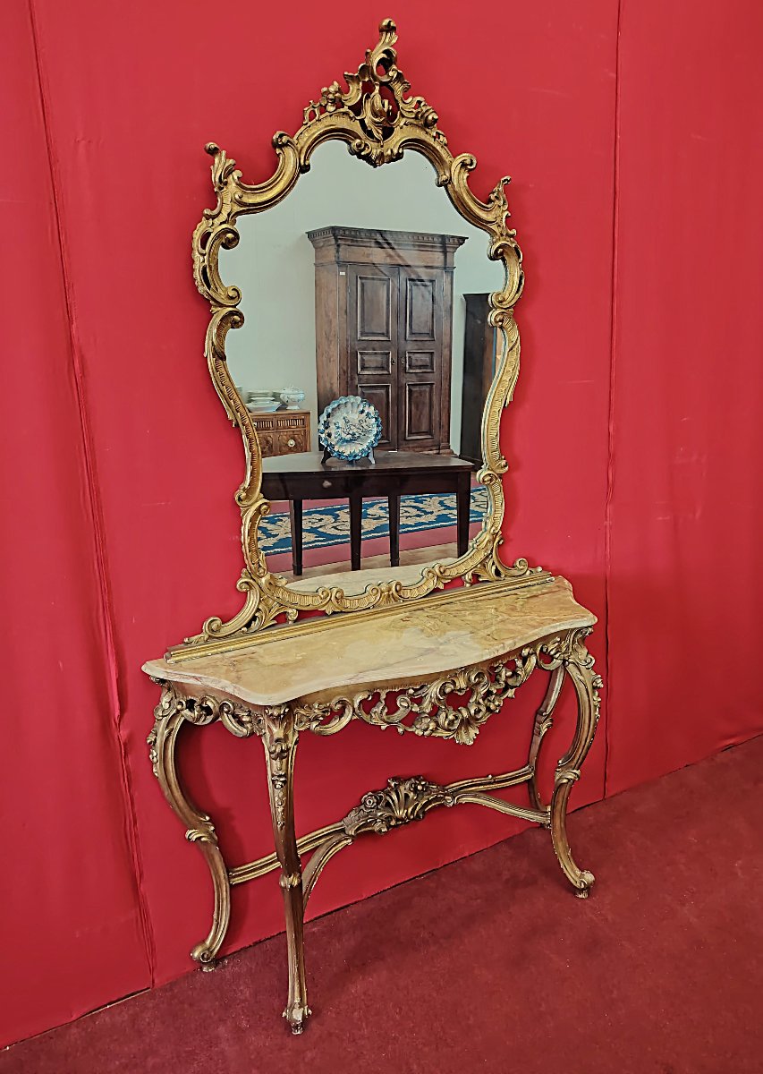 Louis XV Style Wall Console With Mirror – 20th Century
