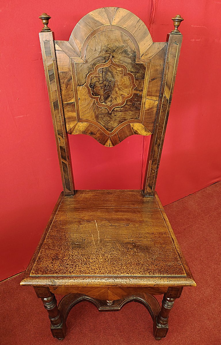 Pair Of Inlaid Walnut And Burr Walnut Baroque Chairs – Lombardy-veneto, Late 17th Century-photo-2