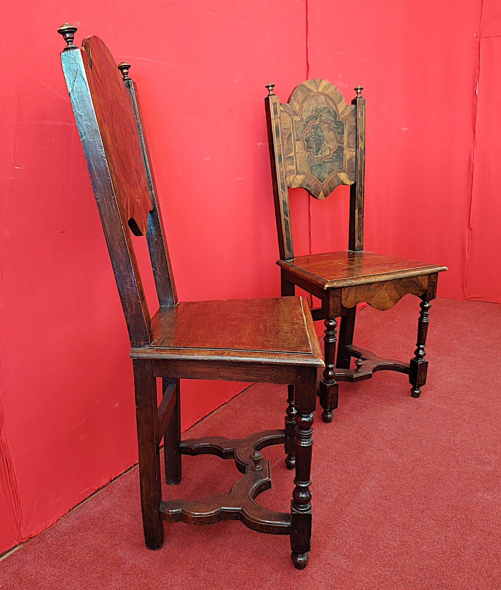 Pair Of Inlaid Walnut And Burr Walnut Baroque Chairs – Lombardy-veneto, Late 17th Century-photo-3