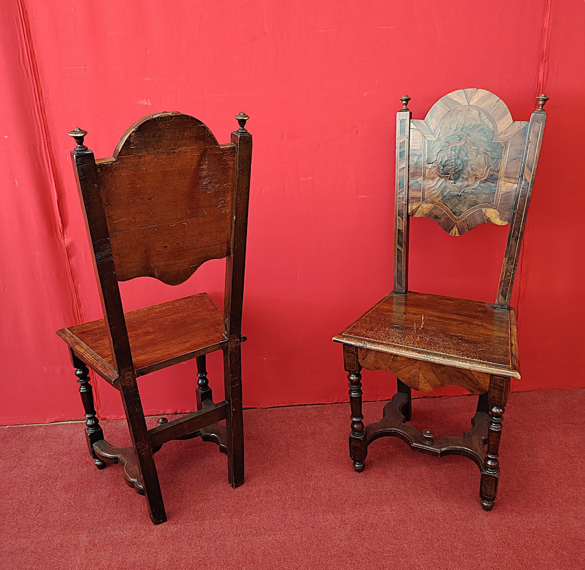 Pair Of Inlaid Walnut And Burr Walnut Baroque Chairs – Lombardy-veneto, Late 17th Century-photo-4