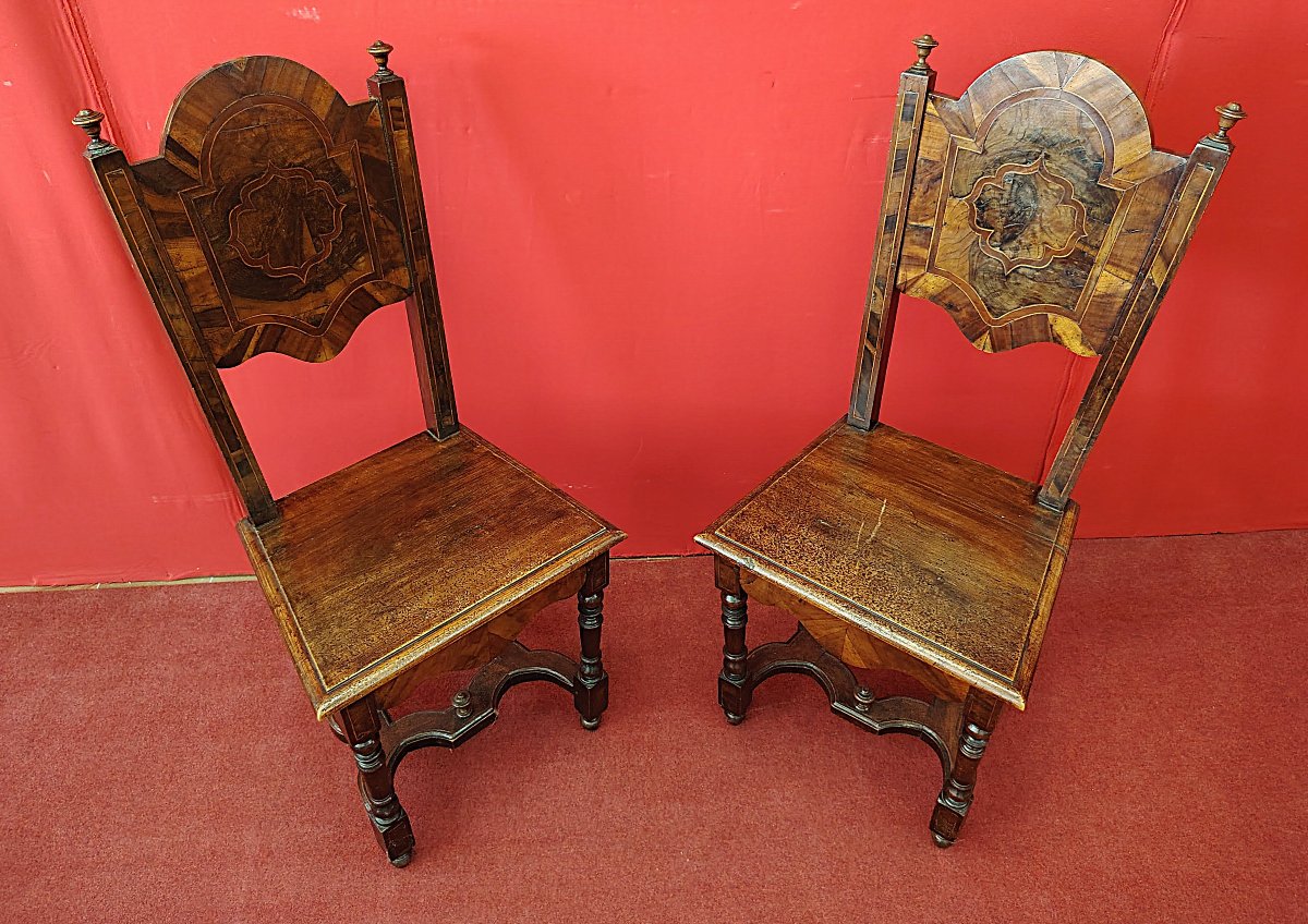 Pair Of Inlaid Walnut And Burr Walnut Baroque Chairs – Lombardy-veneto, Late 17th Century-photo-6