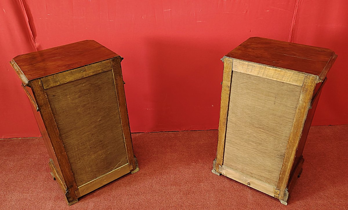 Pair Of Walnut And Burl-veneered Bedside Tables - Late 19th Century-photo-5