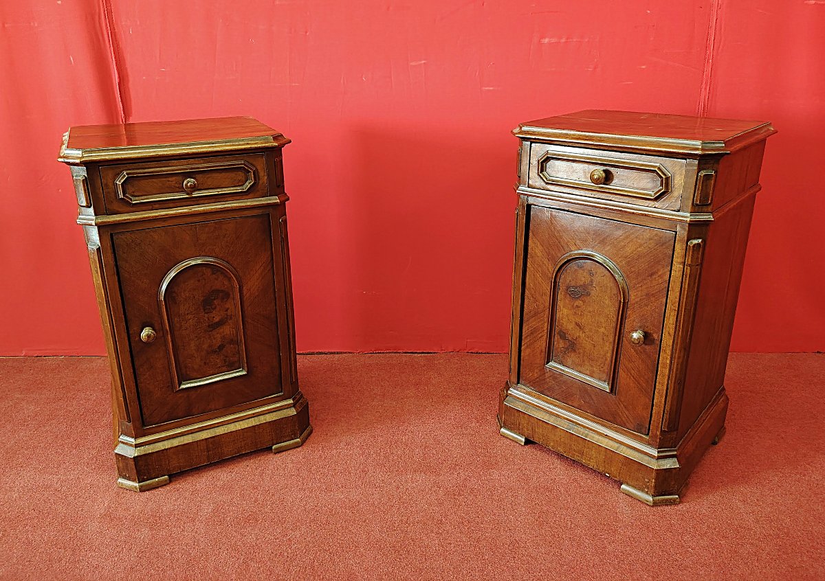 Pair Of Walnut And Burl-veneered Bedside Tables - Late 19th Century-photo-6