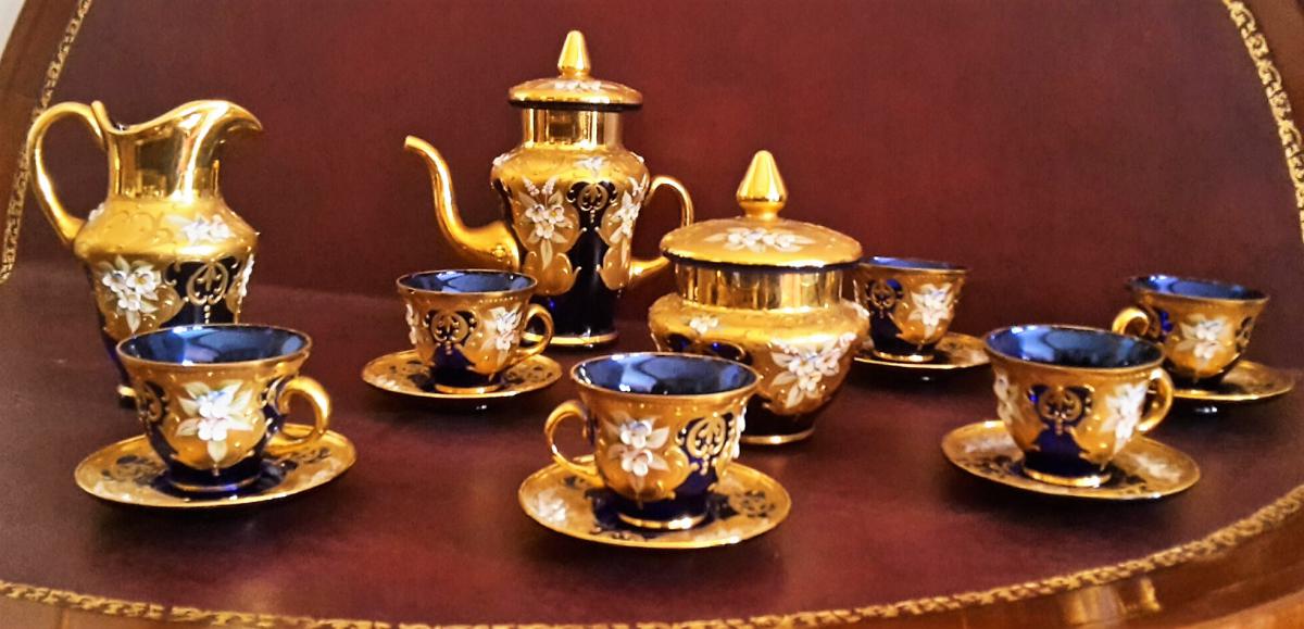 Coffee service, Murano Glass, Hand-decorated