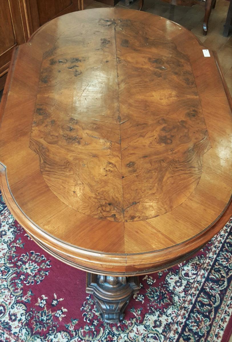 Italienne table basse Louis-Philippe en noyer et ronce de noyer avec tiroir-photo-2