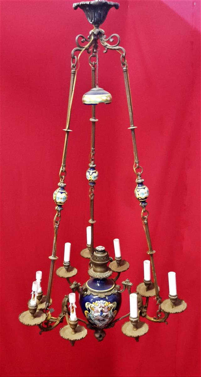 Nine-lamp Majolica Chandelier-photo-2