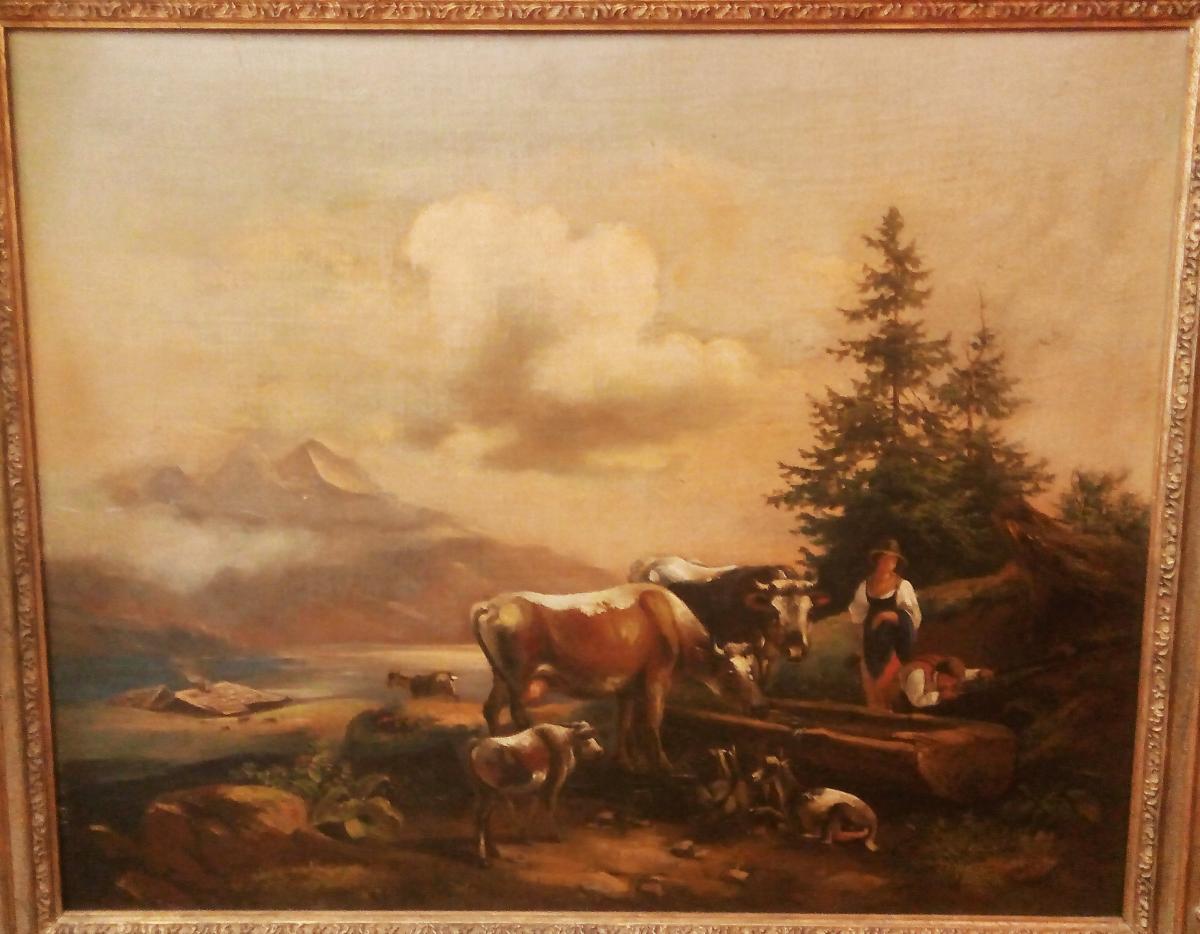 Paire De Peintures '800 Sujet Rural-photo-3