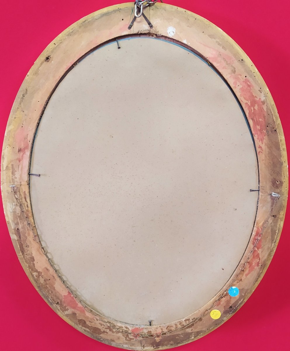 Pair Of Small Golden Oval Mirrors-photo-4