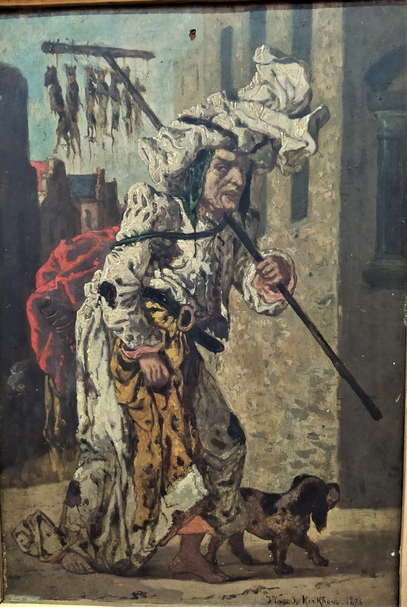 Rat Hunter, Panel Painting Jan Van De Kerkove (1822-1881)-photo-2