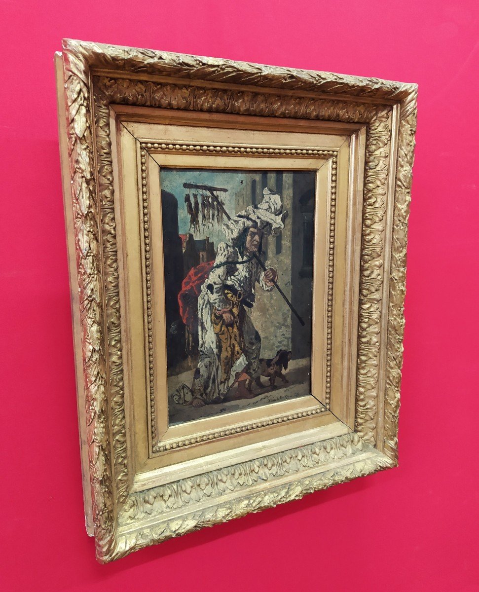 Rat Hunter, Panel Painting Jan Van De Kerkove (1822-1881)