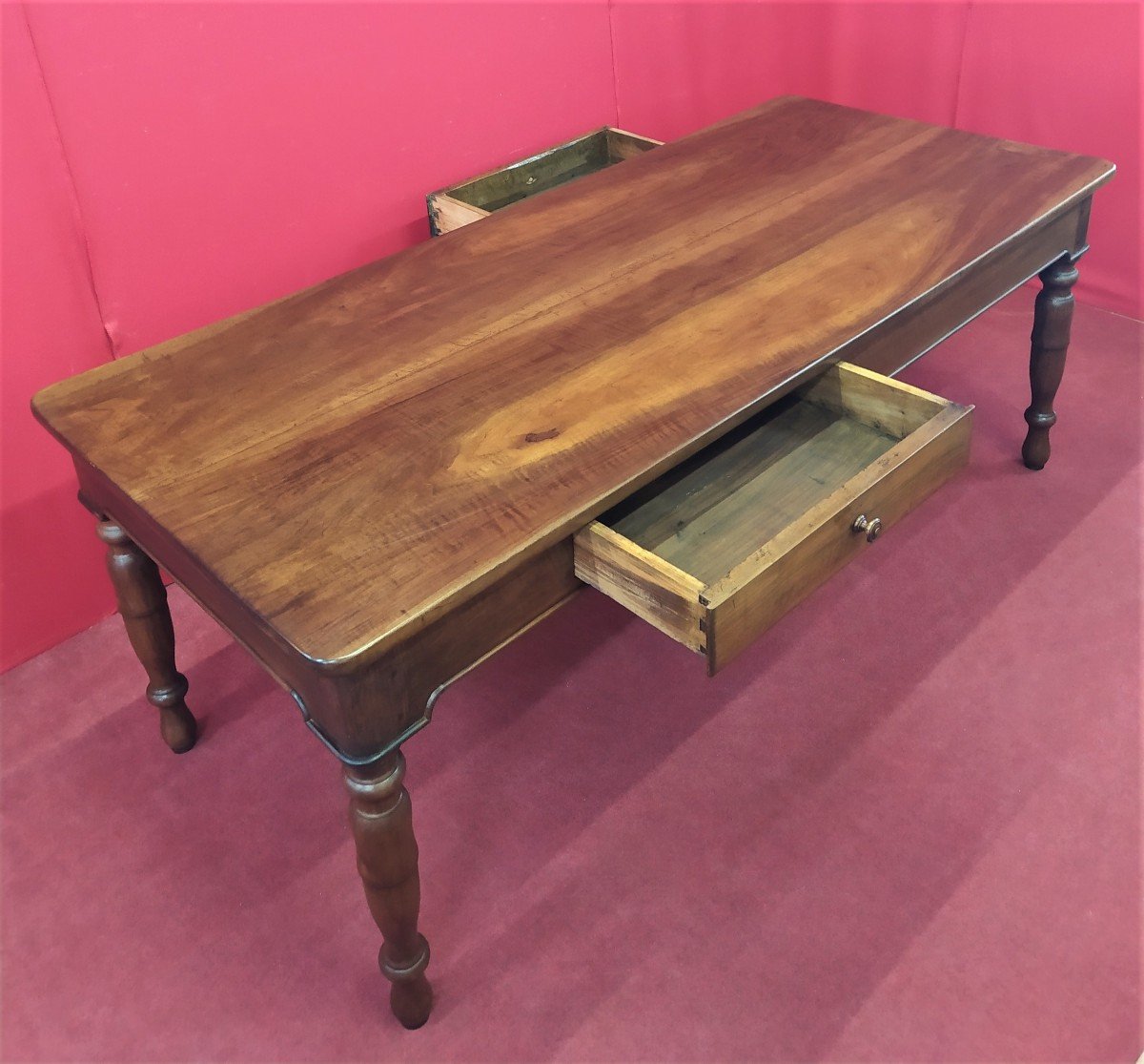 Rectangular Table In Walnut With Double Drawer-photo-3