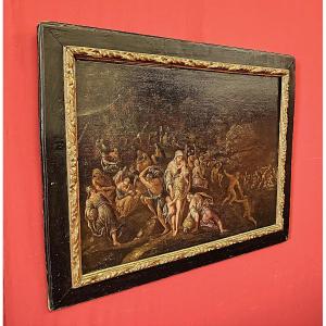 17th Century Antique Painting - The Exodus In The Desert - Circle Of Giulio Carpioni