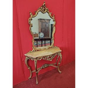 Console murale de style Louis XV avec miroir – XXe siècle