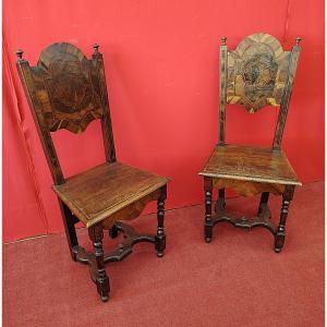 Pair Of Inlaid Walnut And Burr Walnut Baroque Chairs – Lombardy-veneto, Late 17th Century