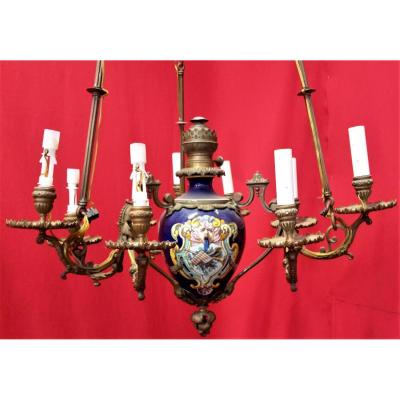 Nine-lamp Majolica Chandelier