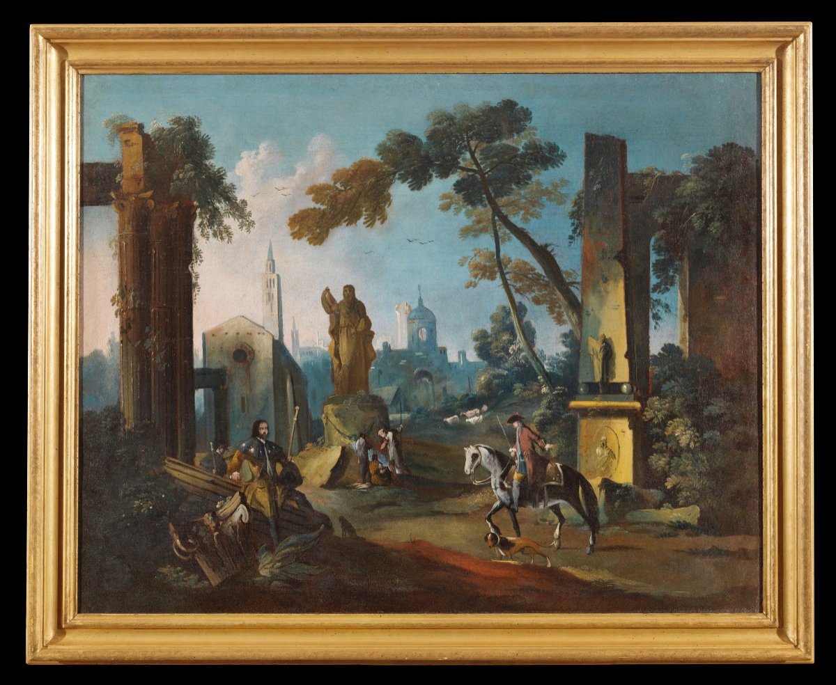 Paysage Avec Personnages Vetturali XVIIIe Siècle-photo-1