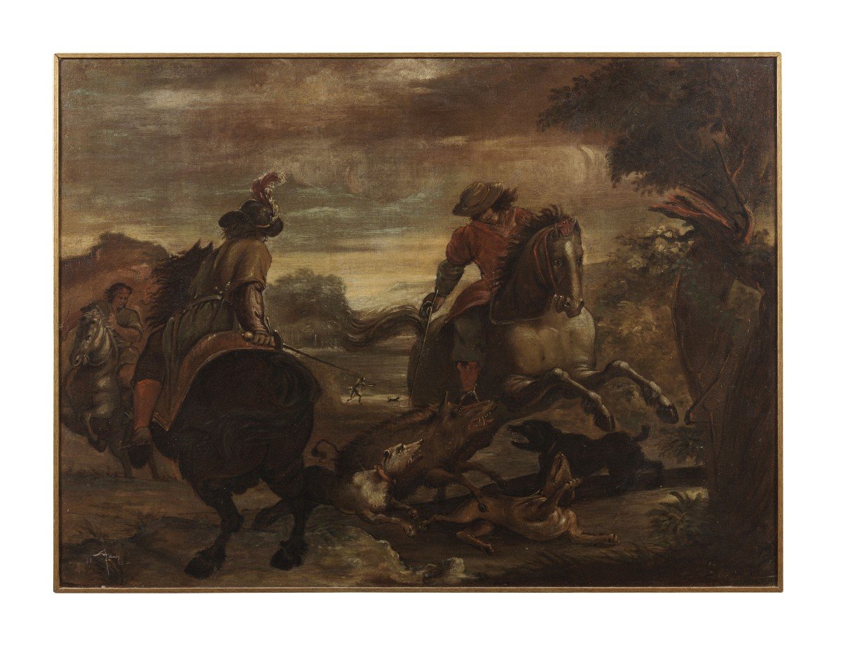 Scène De Chasse De l'école Flamande Du 17e Siècle-photo-2