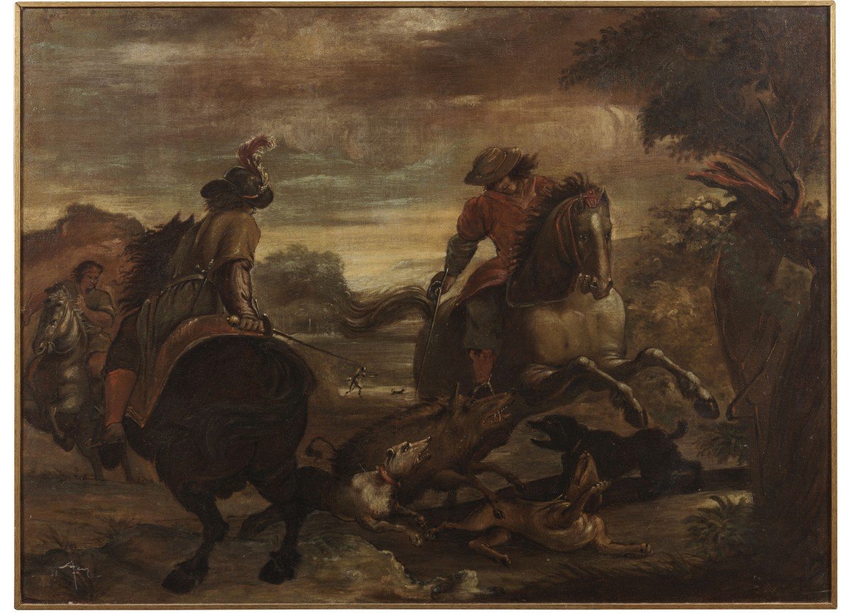 Scène De Chasse De l'école Flamande Du 17e Siècle