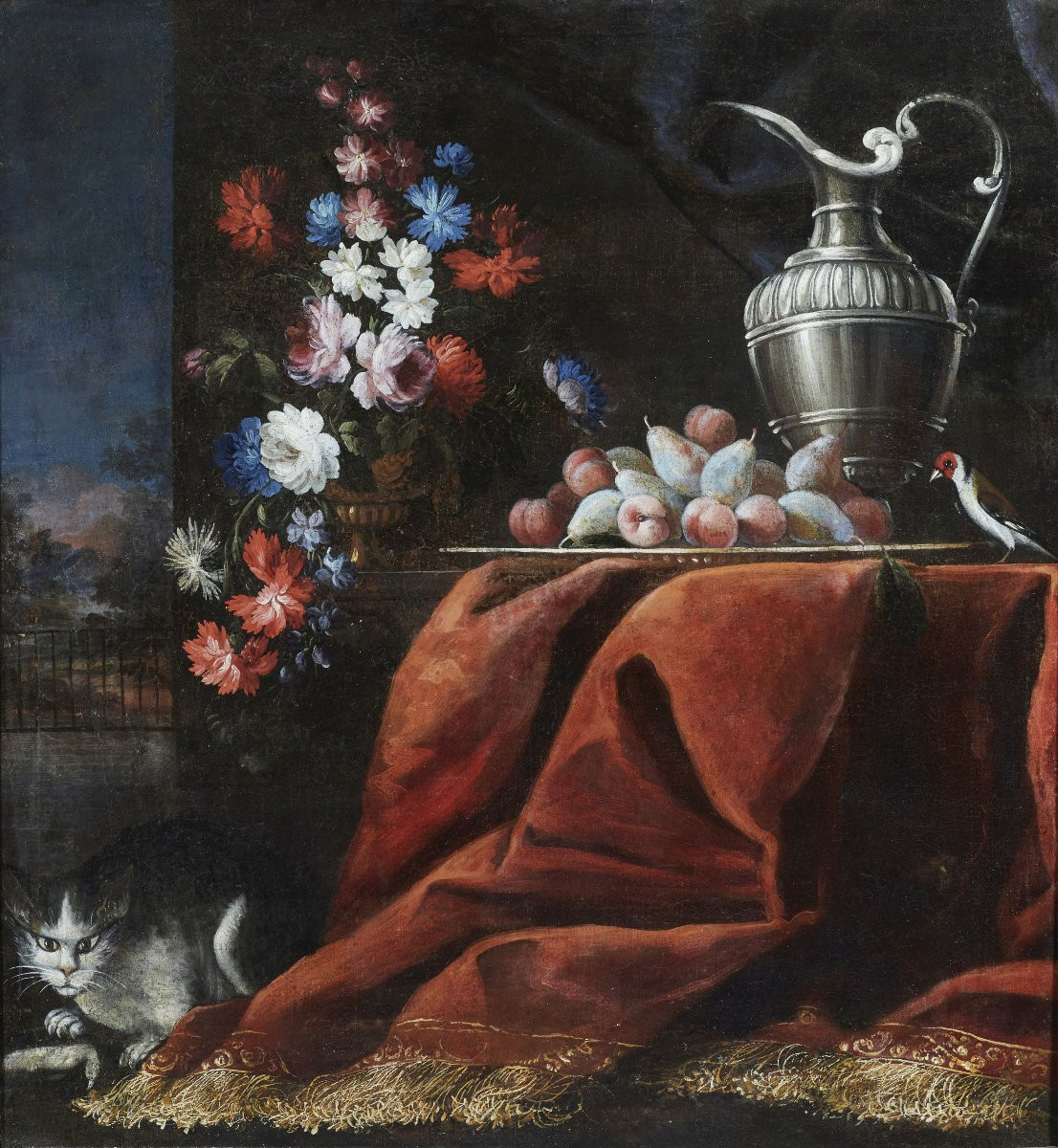 Nature Morte Avec Tapis, Fleurs Et Animaux-photo-2