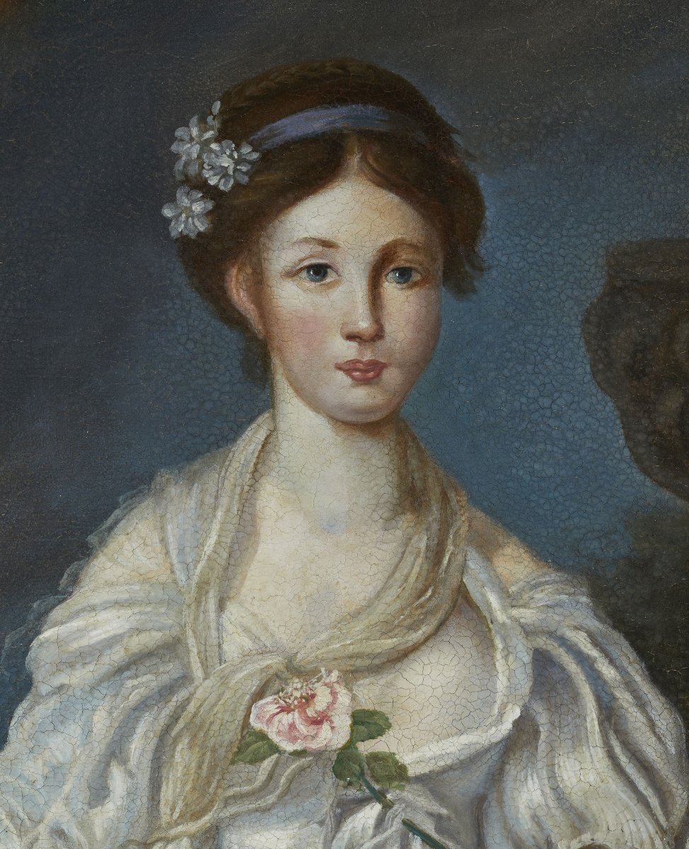 Portrait Of A Noble Young Woman, French School, Late 18th Century-photo-3
