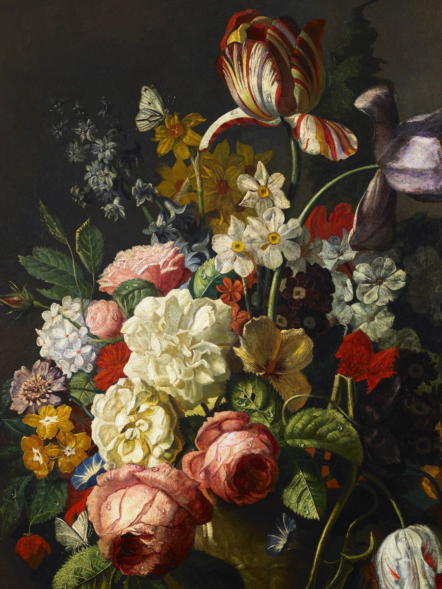 Nature morte représentant un vase de fleurs, école flamande, seconde moitié du XVIIIe siècle-photo-4