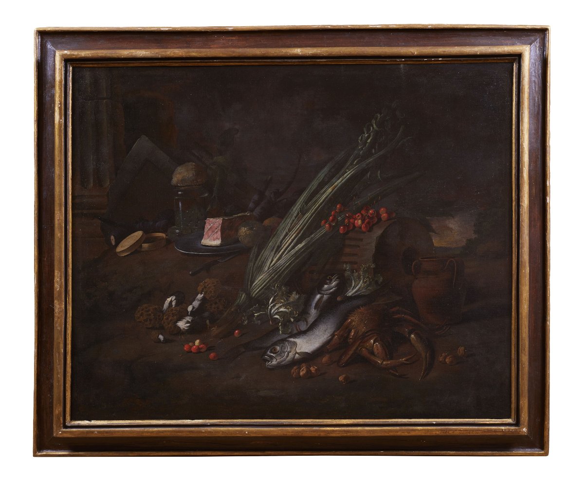 Still Life With Fruit, Vegetables, Fish, Shellfish, And Ham, 17th Century-photo-2