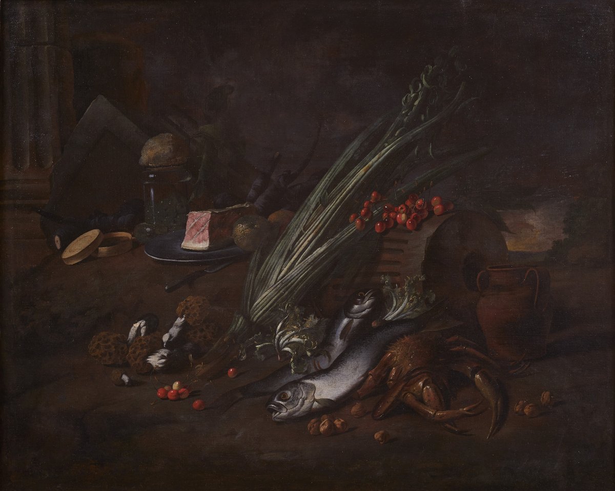 Still Life With Fruit, Vegetables, Fish, Shellfish, And Ham, 17th Century