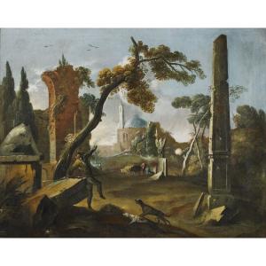 Landscape With Figures 18th Century Vetturali