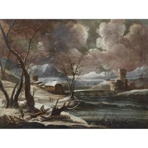 Paysage d'Hiver De l'école Italienne Du 18e Siècle