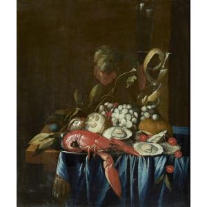 Nature morte flamande avec tapis, fruits et coquillages