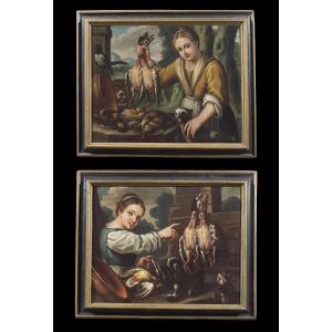 Paire de morts de la nature avec animaux et personnages '600