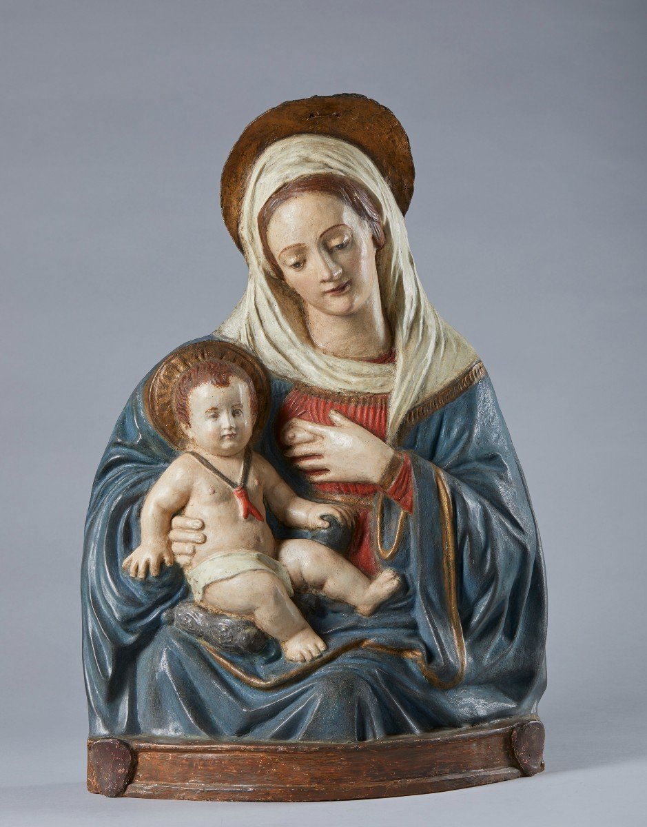 Our Lady Of The Milk  Polychrome Stucco Relief-photo-4