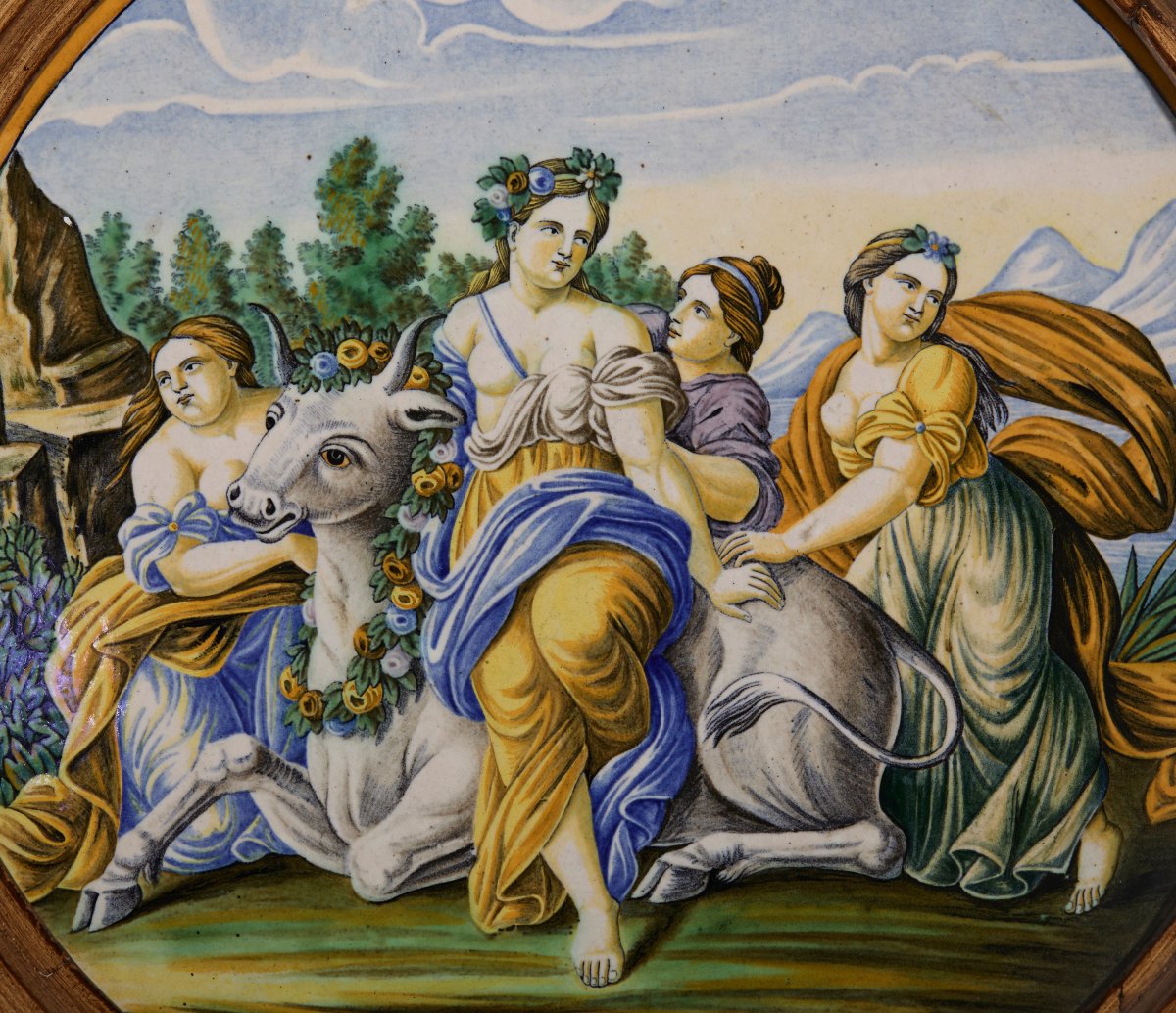 Pair Of Decorated Majolica Plates From A Kiln In Central Italy (castelli D’abruzzo), 20th Century-photo-3