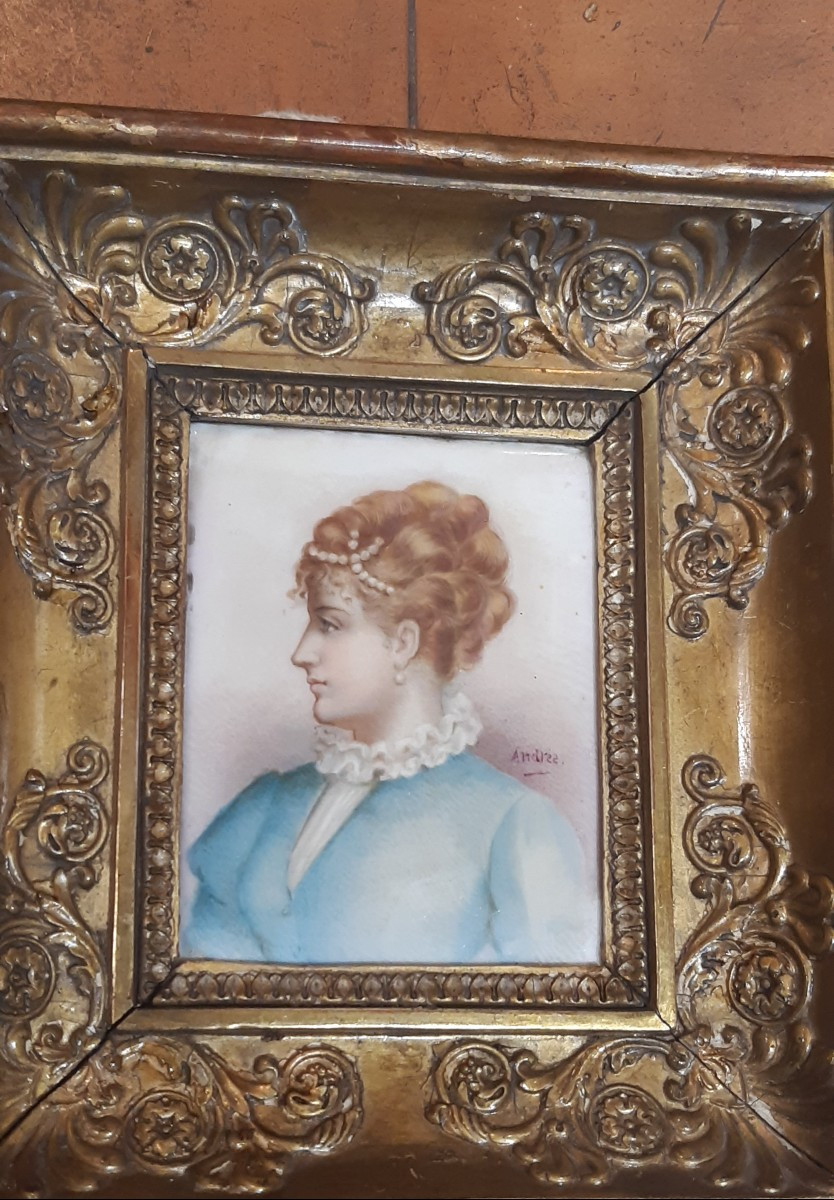 Miniature On Porcelain,mid-19th Century