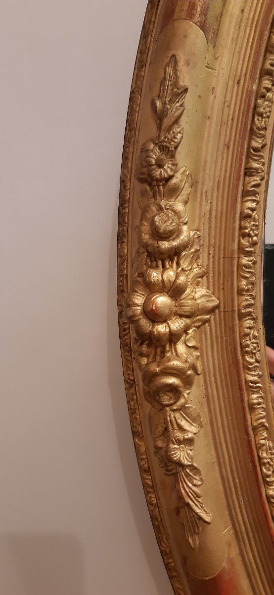 Large Golden Oval Mirror, XIXth Century-photo-2