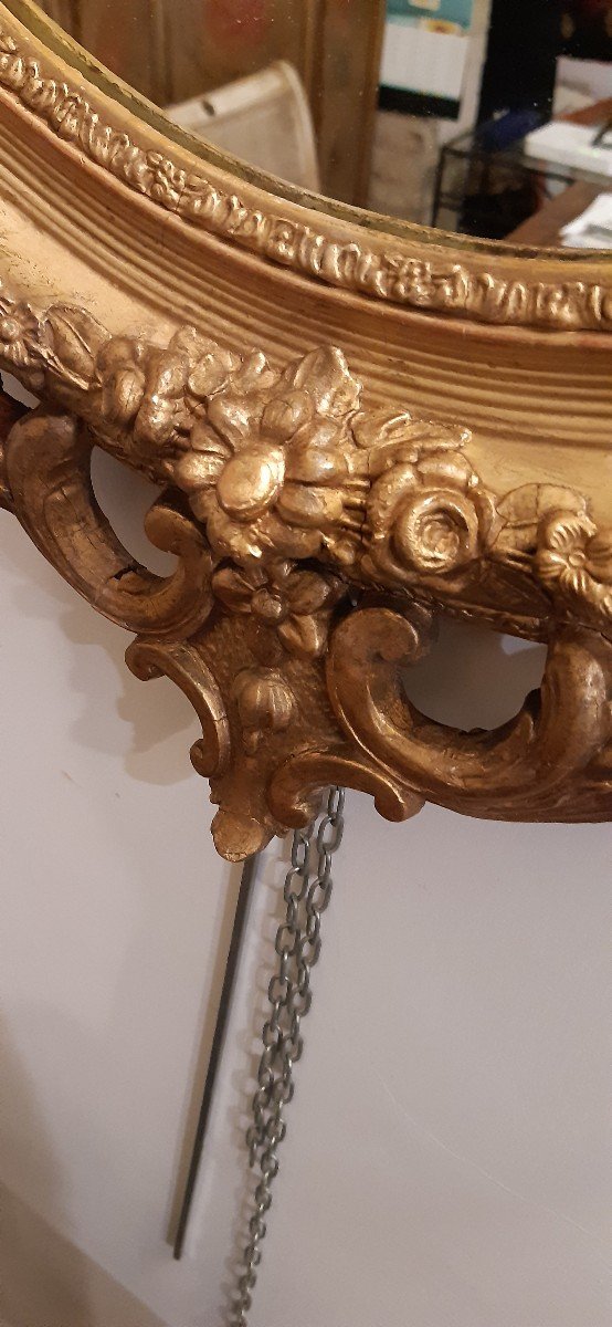Large Golden Oval Mirror, XIXth Century-photo-3