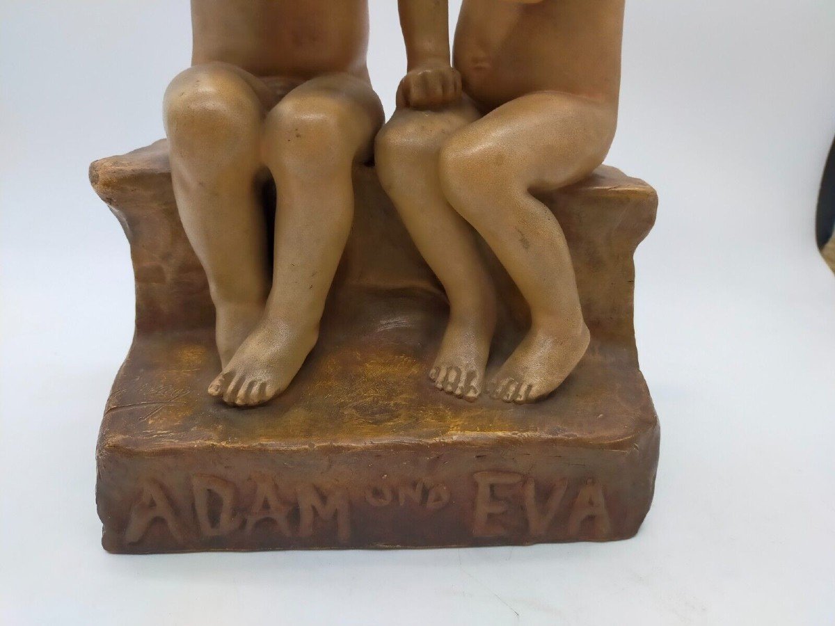 Friedrich Goldscheider, Adam And Eve, Colored Ceramic, Signed Jaray-photo-4
